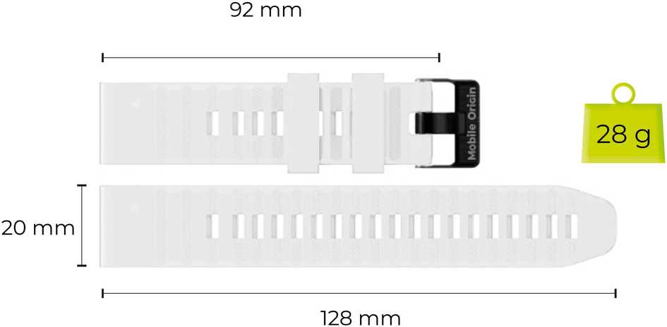 Mobile Origin Easy Strap silikoninis dirželis, skirtas Garmin ES2, 20 mm, baltas