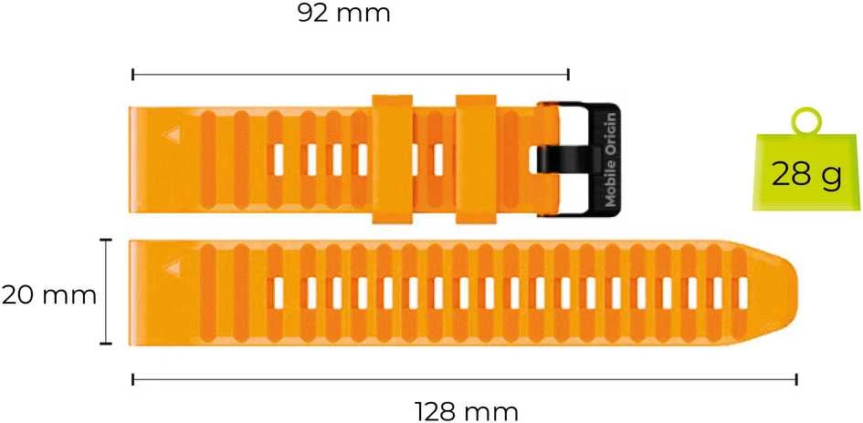 Mobile Origin Easy Strap silikoninis dirželis, skirtas Garmin ES2, 20 mm oranžinis