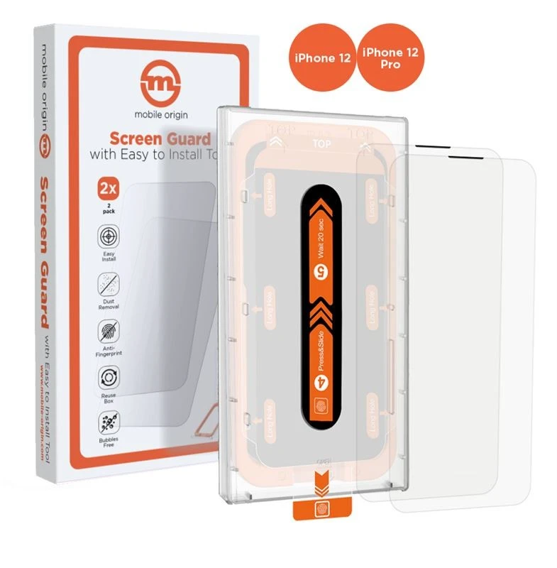 Mobile Origin Ekrano apsauga iPhone 12 Pro / 12 su patogiu aplikatoriumi, 2 vnt. pakuotė
