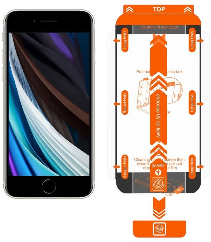Mobile Origin Ekrano apsauga, skirta iPhone 8 / 7 / SE 2022 / SE 2020, su lengvai naudojamu aplikatoriumi, 2 vnt. pakuotė