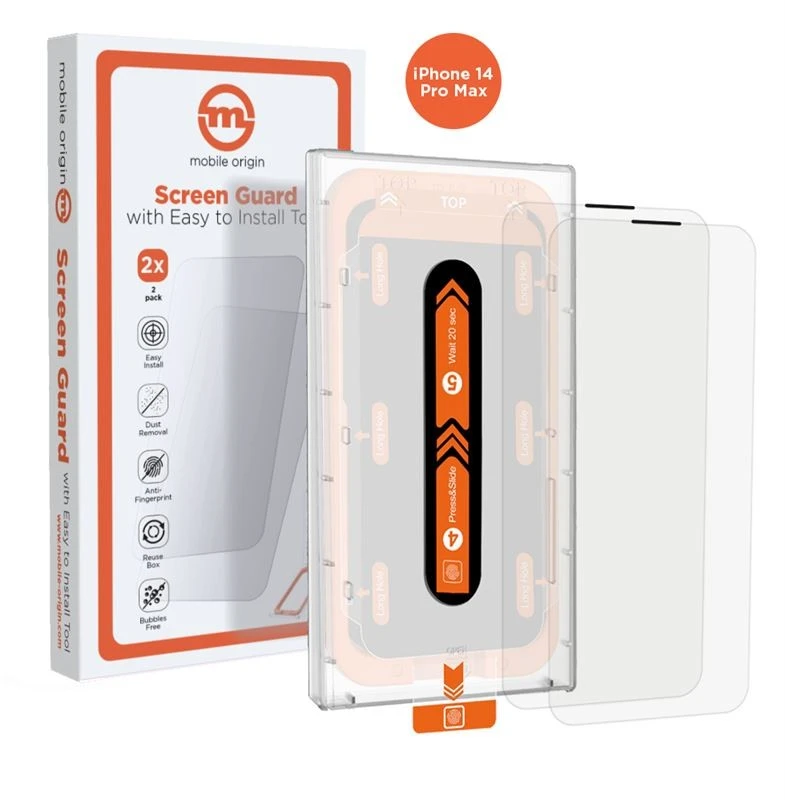 Mobile Origin Ekrano apsauga iPhone 14 Pro Max su lengvai naudojamu aplikatoriumi, 2 vnt.
