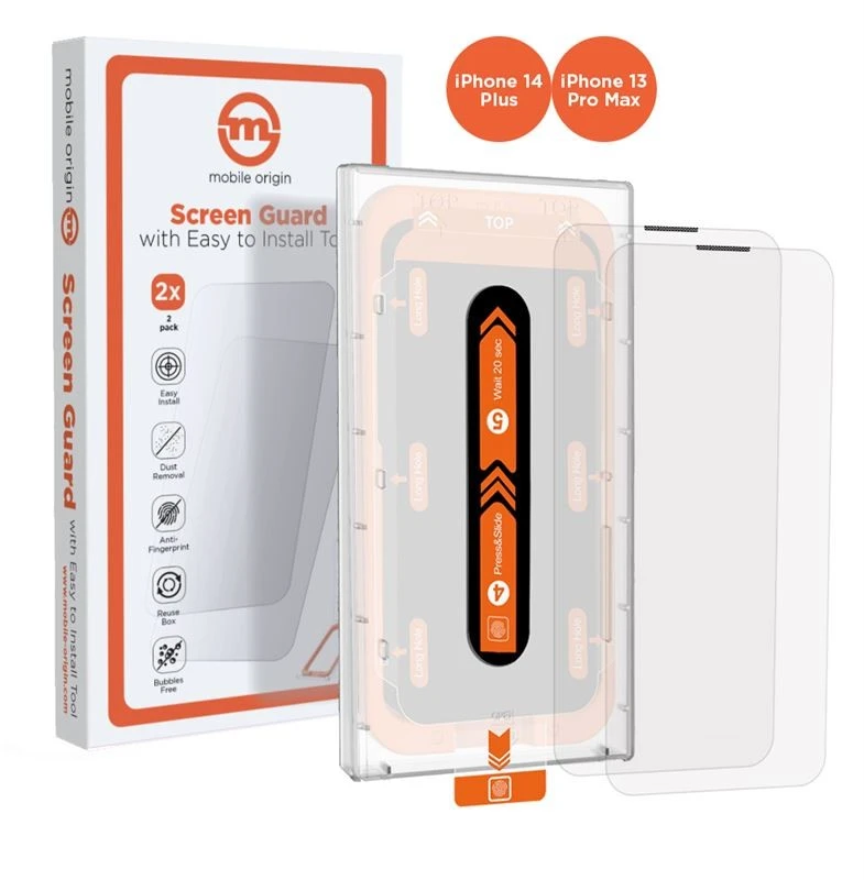 Mobile Origin Ekrano apsauga iPhone 14 Plus / 13 Pro Max su lengvai naudojamu aplikatoriumi 2 vnt. rinkinys