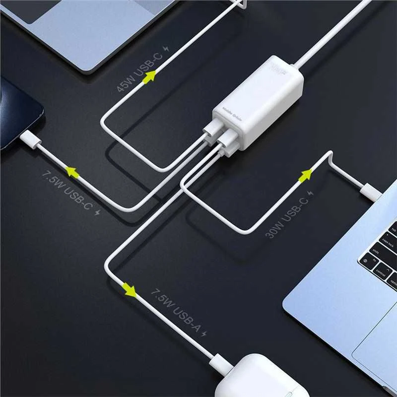 „Mobile Origin GaN“ 100 W kompaktiškas „MultiHub“ įkroviklis PW18 su 3 USB-C + USB-A jungtimis