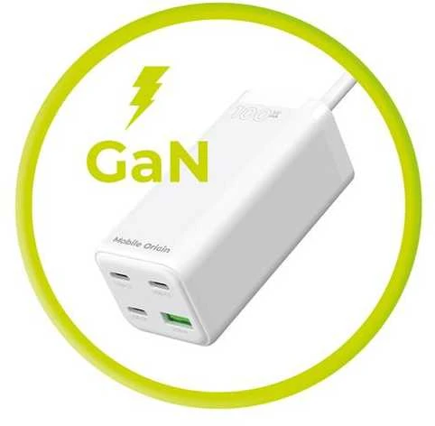 „Mobile Origin GaN“ 100 W kompaktiškas „MultiHub“ įkroviklis PW18 su 3 USB-C + USB-A jungtimis