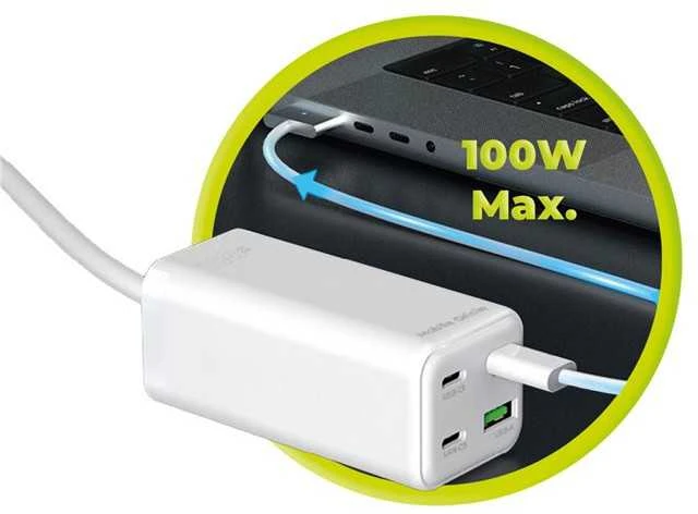 „Mobile Origin GaN“ 100 W kompaktiškas „MultiHub“ įkroviklis PW18 su 3 USB-C + USB-A jungtimis
