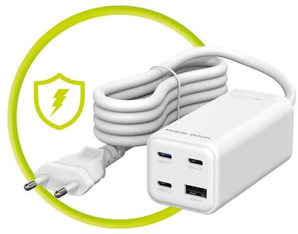 „Mobile Origin GaN“ 100 W kompaktiškas „MultiHub“ įkroviklis PW18 su 3 USB-C + USB-A jungtimis