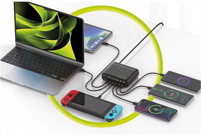 Mobile Origin GaN 140W kelioninis įkroviklis PW12 ES/JK/JAV, 3x USB-C + 3x USB-A