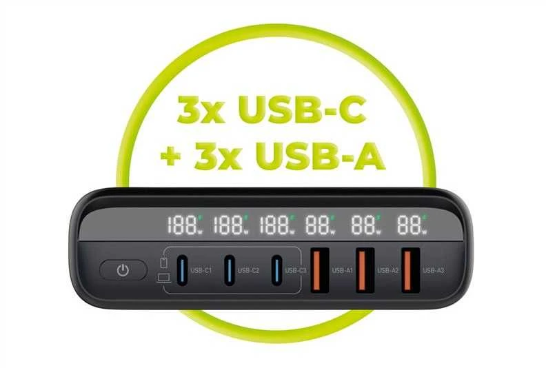 Mobile Origin GaN 140W kelioninis įkroviklis PW12 ES/JK/JAV, 3x USB-C + 3x USB-A