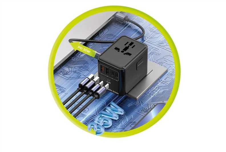 „Mobile Origin GaN 35W“ kelioninis adapteris PW4 EU/UK/US/AUS, 3x USB-C + 2x USB-A