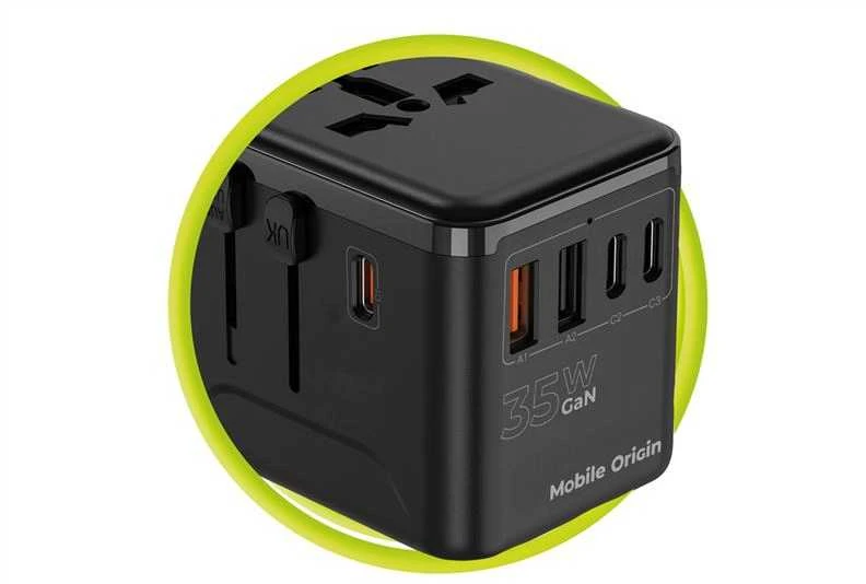 „Mobile Origin GaN 35W“ kelioninis adapteris PW4 EU/UK/US/AUS, 3x USB-C + 2x USB-A