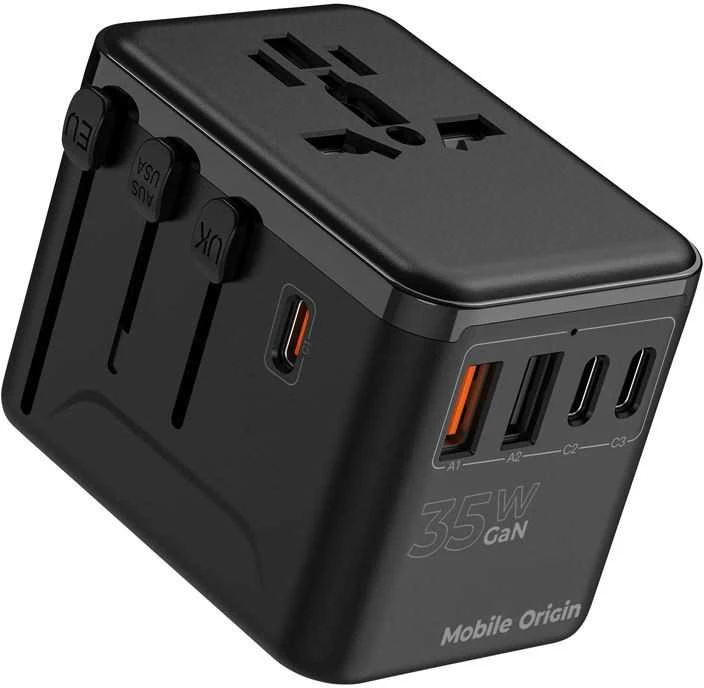 „Mobile Origin GaN 35W“ kelioninis adapteris PW4 EU/UK/US/AUS, 3x USB-C + 2x USB-A