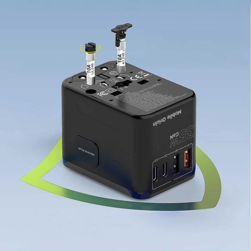 „Mobile Origin GaN 35W“ kelioninis adapteris PW4 EU/UK/US/AUS, 3x USB-C + 2x USB-A