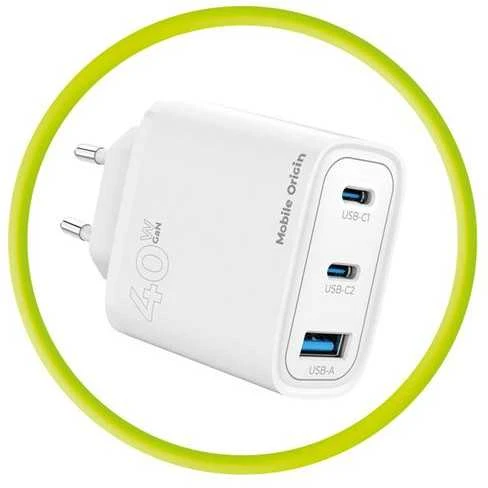 Mobile Origin GaN 40W sieninis įkroviklis MO13, 1 USB-A + 2 USB-C