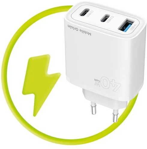 Mobile Origin GaN 40W sieninis įkroviklis MO13, 1 USB-A + 2 USB-C