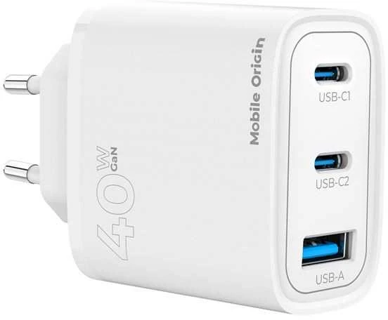 Mobile Origin GaN 40W sieninis įkroviklis MO13, 1 USB-A + 2 USB-C