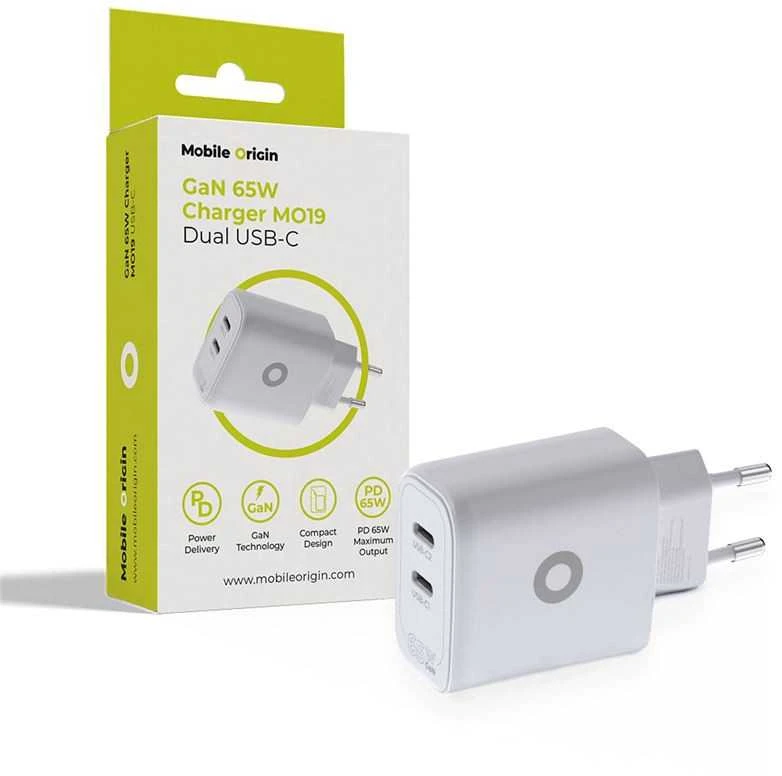 Įkroviklis Mobile Origin GaN 65W įkroviklis TÜV, MO19 - dvigubas USB-C