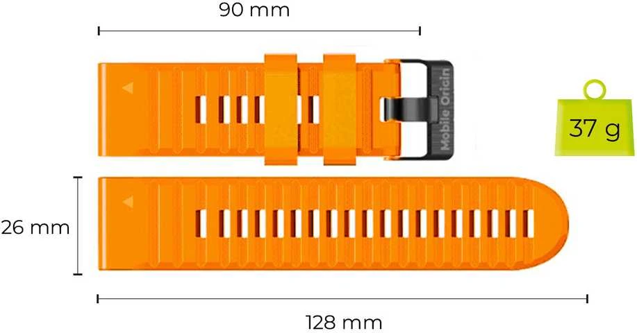 Mobile Origin Lengvai keičiamas greito tvirtinimo dirželis, skirtas Garmin ES2, 26 mm, oranžinis