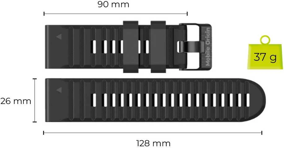 Mobile Origin Lengvai keičiamas Quick Fit dirželis, skirtas Garmin ES2, 26 mm, juodas