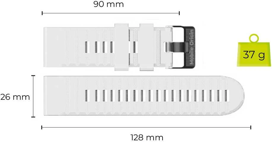 Mobile Origin Lengvai keičiamas QuickFit dirželis, skirtas Garmin ES2, 26 mm, baltas