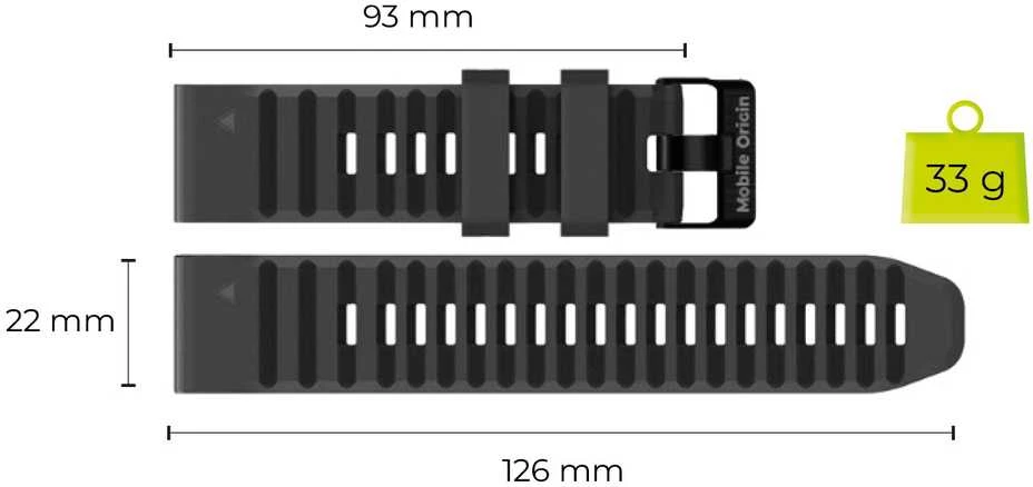 Mobile Origin Lengvai pritvirtinamas dirželis Quick Fit, skirtas Garmin ES2, 22 mm, juodas