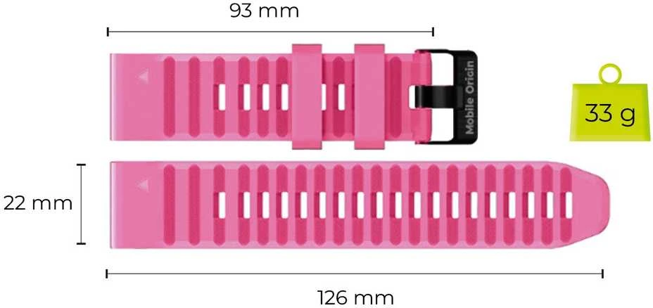 Mobile Origin Lengvai pritvirtinamas greito keitimo dirželis, skirtas Garmin ES2, 22 mm rožinis