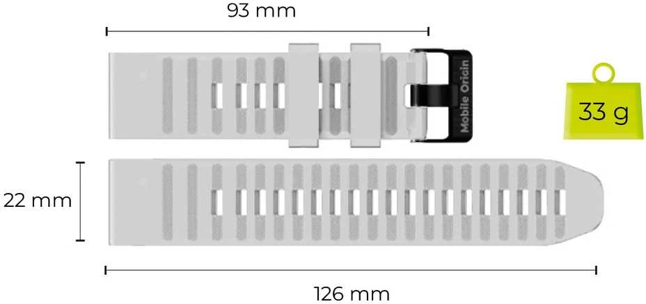 Mobile Origin Lengvai tvirtinamas Quick Fit dirželis, skirtas Garmin ES2, 22 mm, baltas