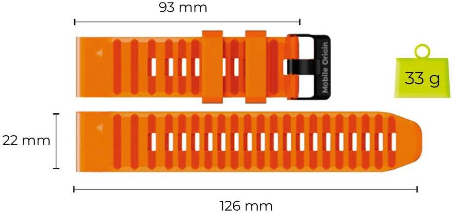 Mobile Origin Lengvai tvirtinamas Quick Fit dirželis, skirtas Garmin ES2, 22 mm oranžinis