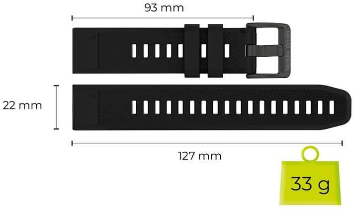 Mobile Origin Lengvas Quick Fit dirželis, skirtas Garmin ES1, 22mm juodas