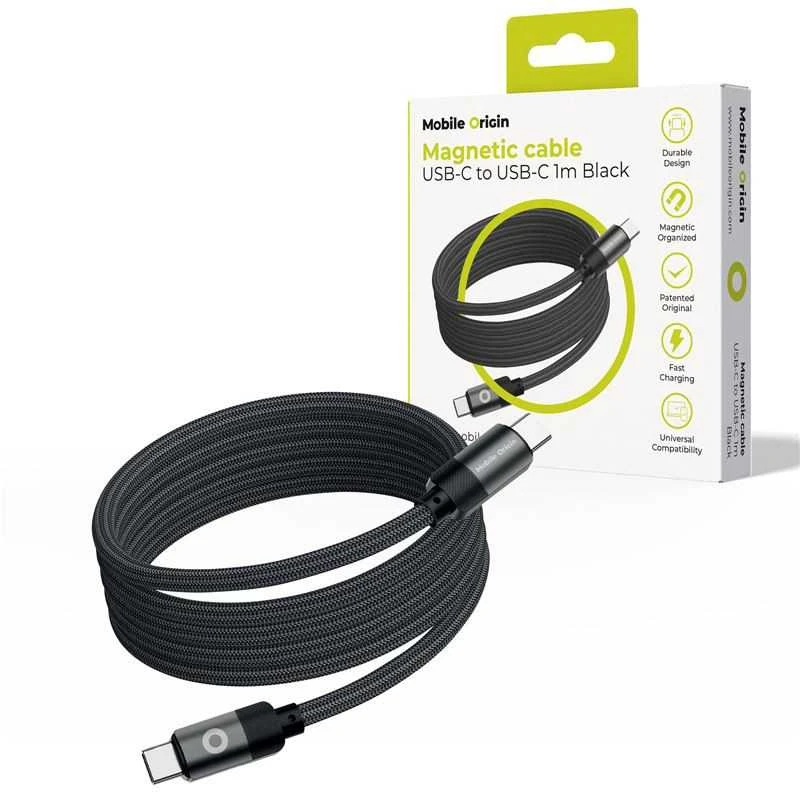 Mobile Origin Magnetinis patentuotas originalus USB-C į USB-C kabelis, 1 m, juodas