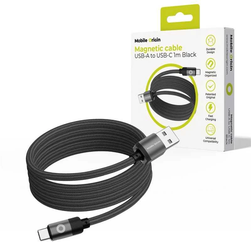 Mobile Origin Magnetinis patentuotas originalus kabelis USB-A į USB-C 1 m, juodas