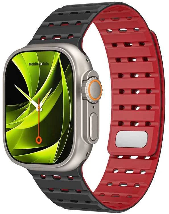 Mobile Origin magnetinis dirželis, juodas/raudonas - AW Ultra 2/1 (49 mm) 9/8/7 (45 mm)/6/SE/5/4 (44 mm)/3/2/1 (42 mm)