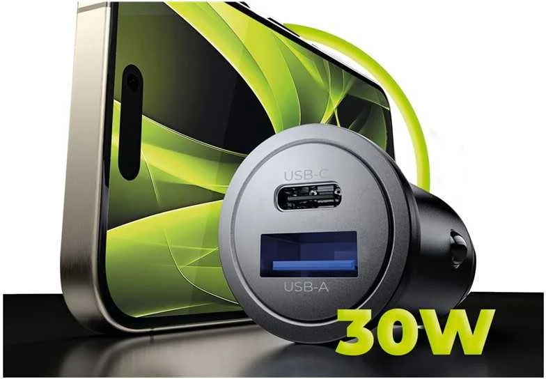 Mobile Origin metalinis automobilinis įkroviklis 30 W, CA12 - USB-C, USB-A