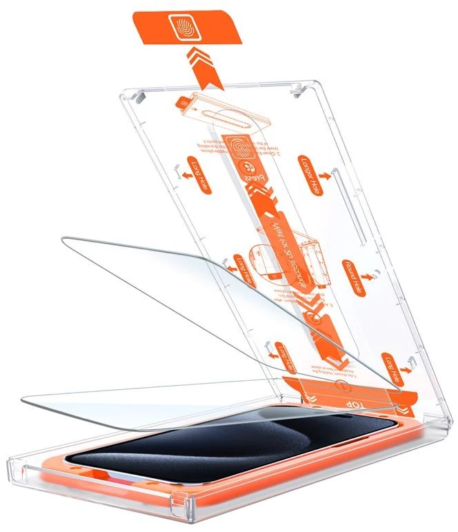 Mobile Origin Oranžinė ekrano apsauga iPhone 15 Pro/15 su paprastu pritaikymo įrankiu, 2 vnt.