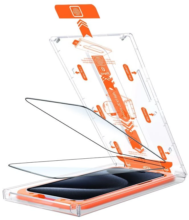 Mobile Origin Oranžinė iPhone 15 Pro ekrano apsauga su lengvu aplikatoriumi, 2 vnt.