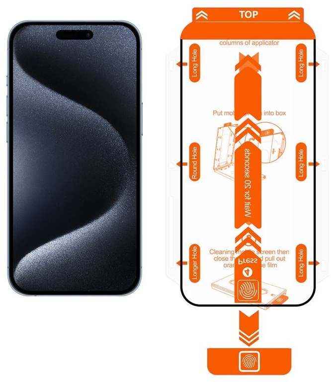 Mobile Origin Oranžinė ekrano apsauga iPhone 15 su paprastu aplikatoriumi, 2 vnt.