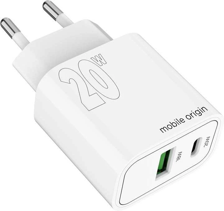 Mobile Origin PD20W sieninis įkroviklis MO12, 1 USB-A + 1 USB-C