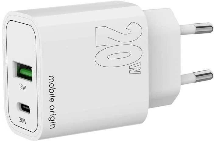 Mobile Origin PD20W sieninis įkroviklis MO12, 1 USB-A + 1 USB-C