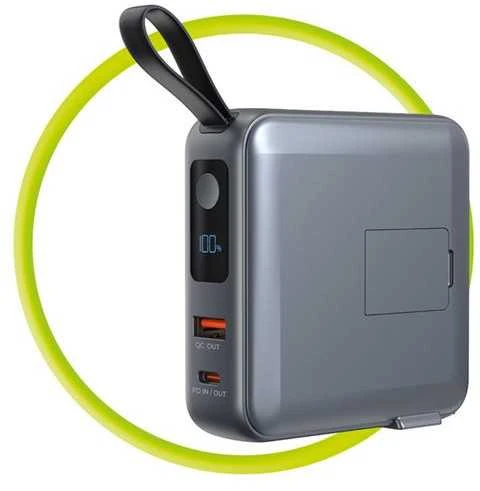 Mobile Origin nešiojamas įkroviklis ir kelioninis įkroviklis, „Lightning“ / USB-C laidas, suderinamas su „MagSafe“ / „AW“ / „iPhone“, pilkas