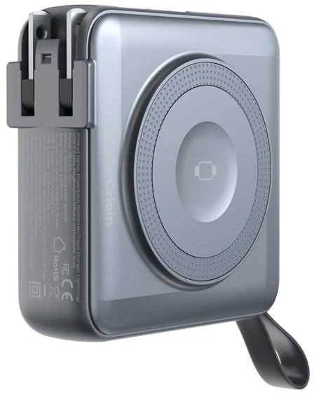 Mobile Origin nešiojamas įkroviklis ir kelioninis įkroviklis, „Lightning“ / USB-C laidas, suderinamas su „MagSafe“ / „AW“ / „iPhone“, pilkas