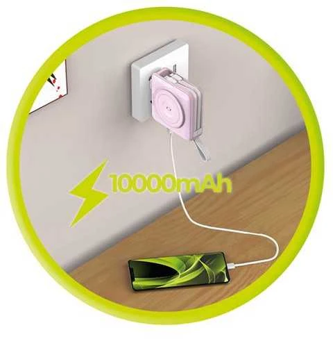 „Mobile Origin“ nešiojamoji baterija ir kelioninis įkroviklis, „Lightning“ / USB-C“ laidas, suderinamas su „MagSafe“ / „AW“ / „iPhone“, rožinis