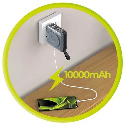 Mobile Origin nešiojamas įkroviklis ir kelioninis įkroviklis, „Lightning“ / USB-C laidas, suderinamas su „MagSafe“ / „AW“ / „iPhone“, pilkas