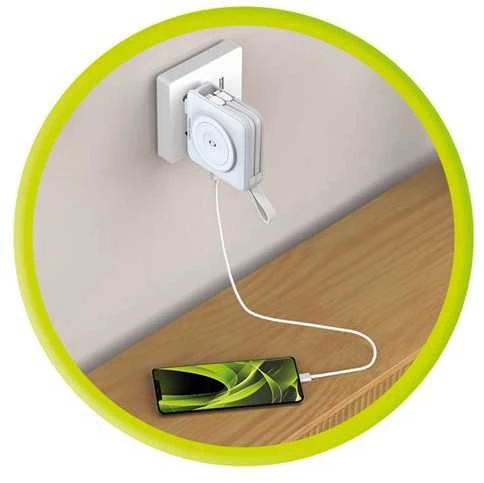 Mobile Origin nešiojamas įkroviklis ir kelioninis įkroviklis, „Lightning“ / USB-C laidas, suderinamas su „MagSafe“ / „AW“ / „iPhone“, baltas