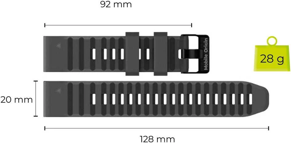 Mobile Origin Silikoninis dirželis Easy Strap, skirtas Garmin ES2, 20mm, juodas