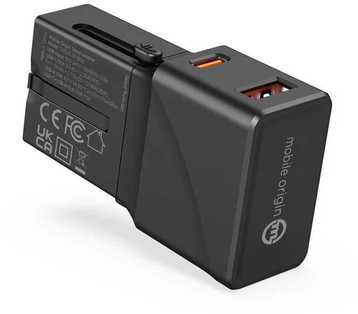 Mobile Origin Travel adapter 25W, EU/US/UK/AU, juodas