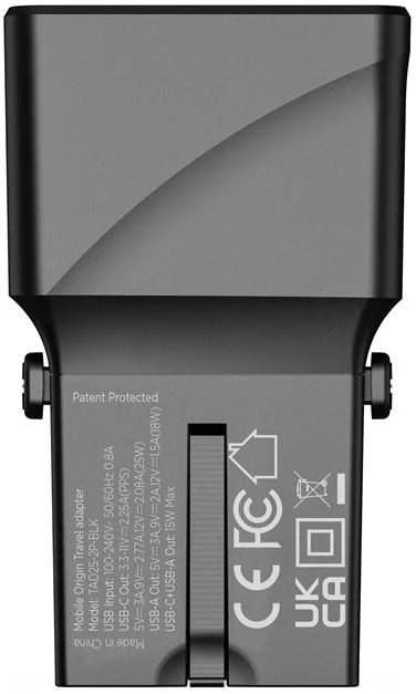 Mobile Origin Travel adapter 25W, EU/US/UK/AU, juodas
