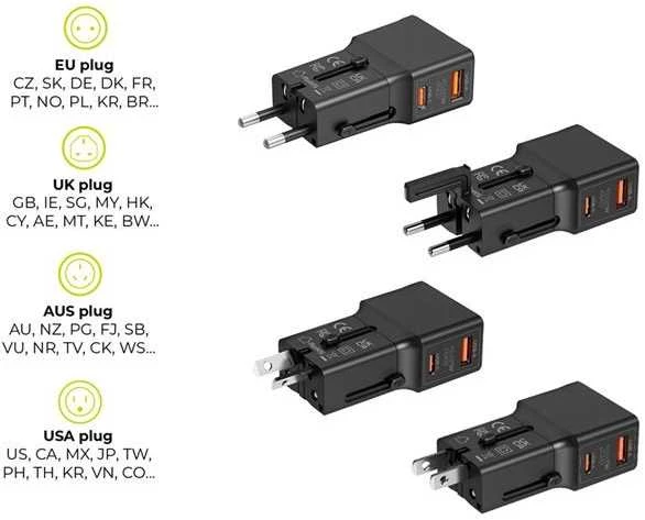 „Mobile Origin“ kelioninis adapteris 25 W, ES/JAV/JK/AU, baltas