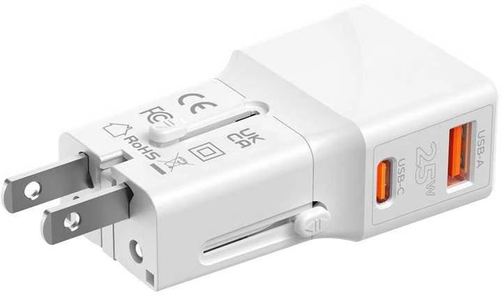 „Mobile Origin“ kelioninis adapteris 25 W, ES/JAV/JK/AU, baltas
