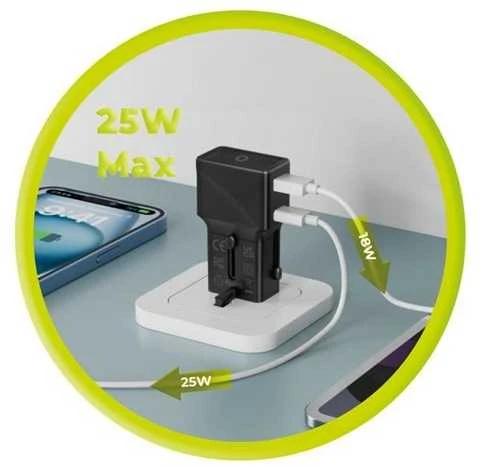 Mobile Origin Travel adapter 25W, EU/US/UK/AU, juodas