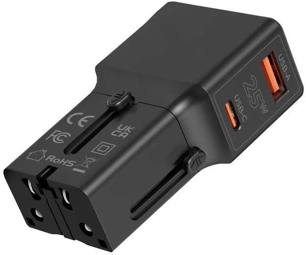 Mobile Origin Travel adapter 25W, EU/US/UK/AU, juodas