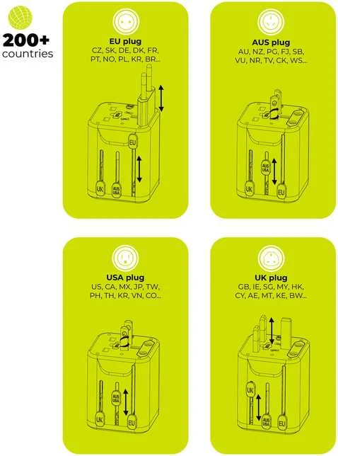 Mobile Origin Universalus kelioninis adapteris PW30 EU/UK/US/AUS, baltas